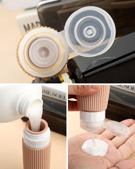 Mrsdry silicone squeeze bottles and cream jars in clear bag