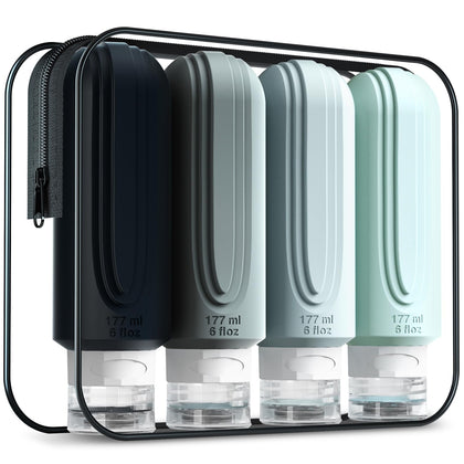 Mrsdry Travel Bottles 6oz leak proof containers in a toiletry bag