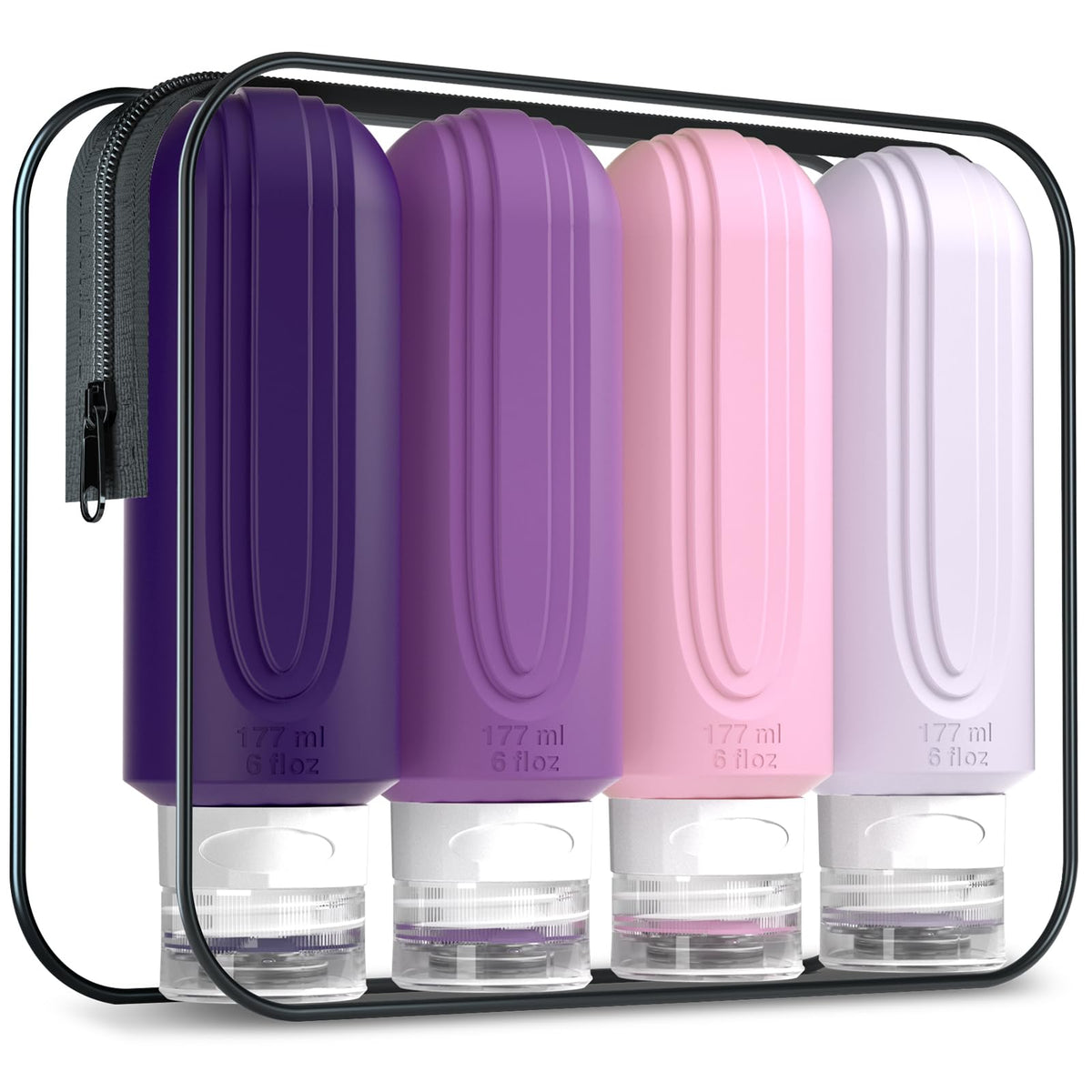 Mrsdry Travel Bottles 6oz set front view with toiletry bag