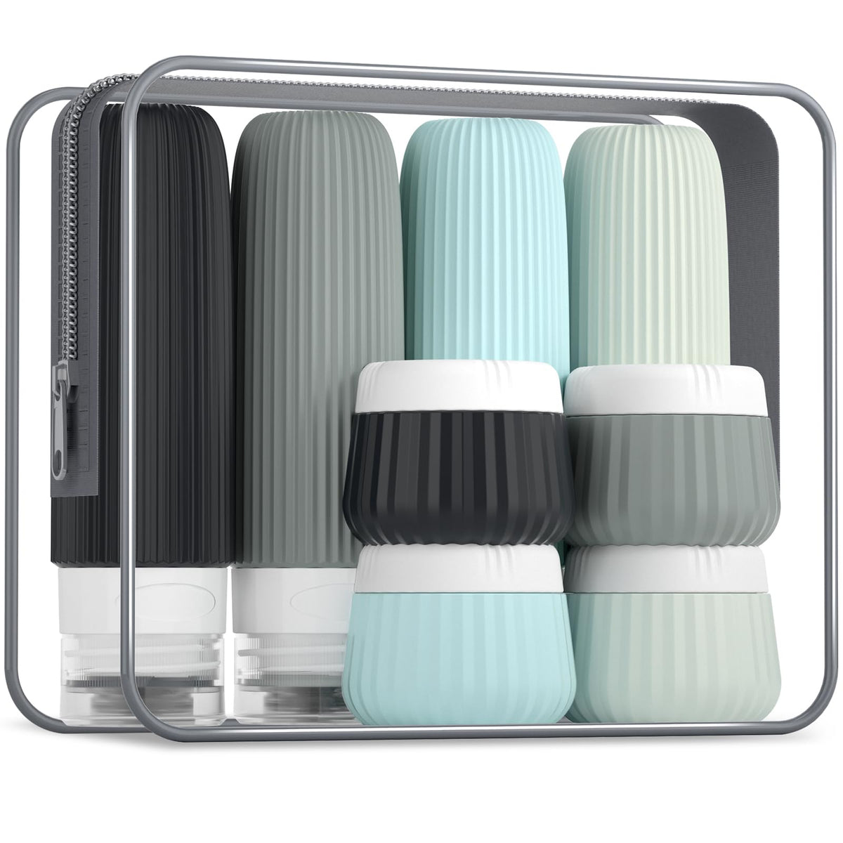 Mrsdry Travel Bottles 8 Pack silicone squeeze bottles and cream jars