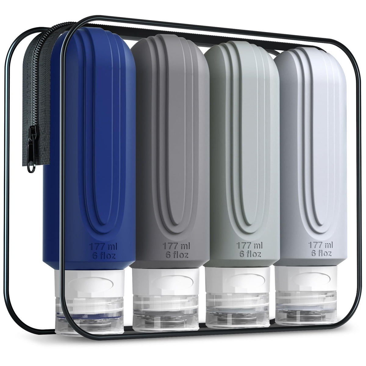 Mrsdry travel bottles set with 6oz silicone containers in a PVC toiletry bag
