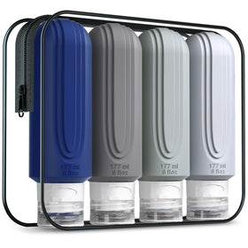 Mrsdry travel bottles set with 6oz silicone containers in a PVC toiletry bag