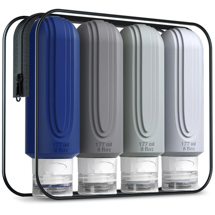 Mrsdry travel bottles set with 6oz silicone containers in a PVC toiletry bag