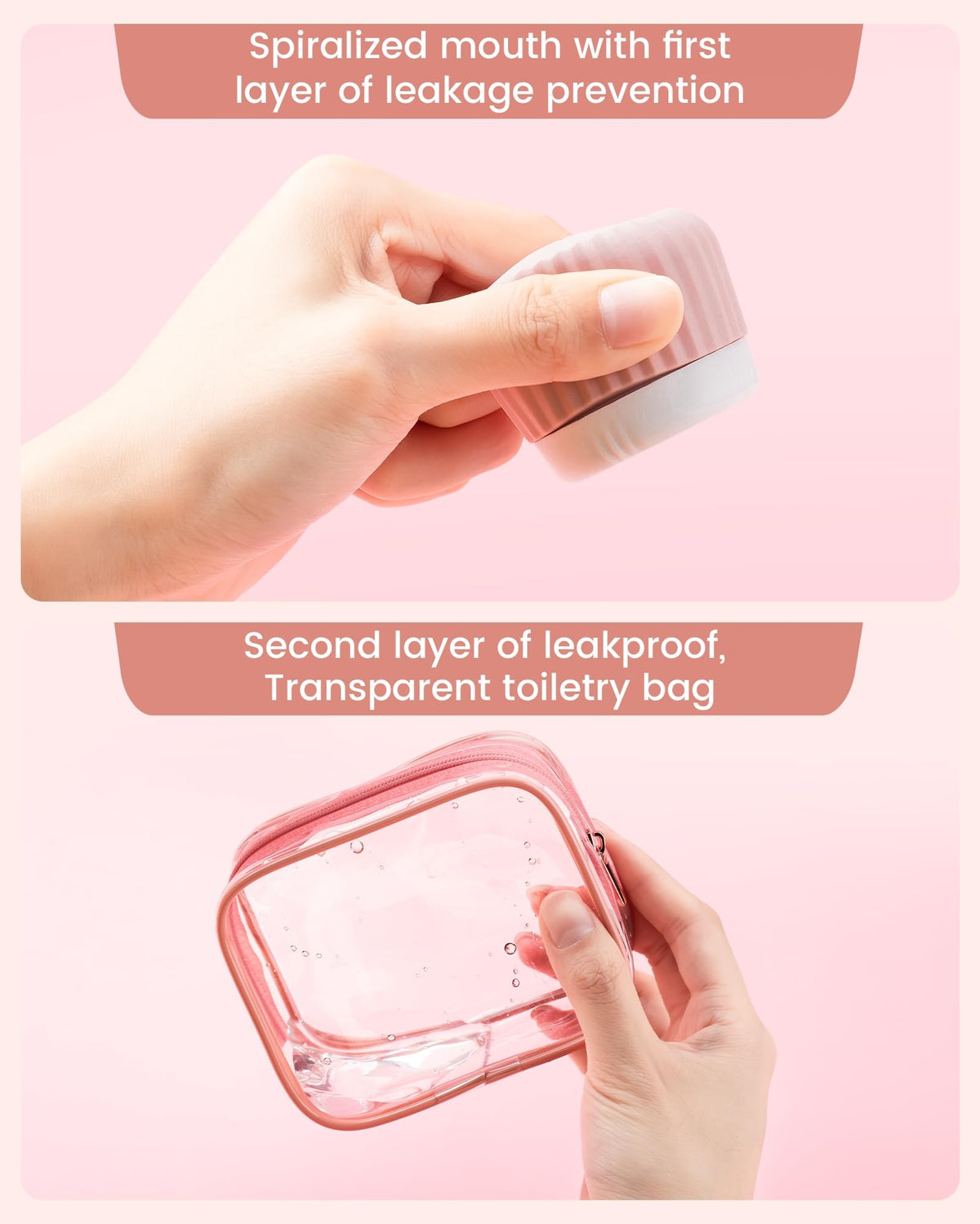 Mrsdry travel containers and cosmetic bag on a travel background