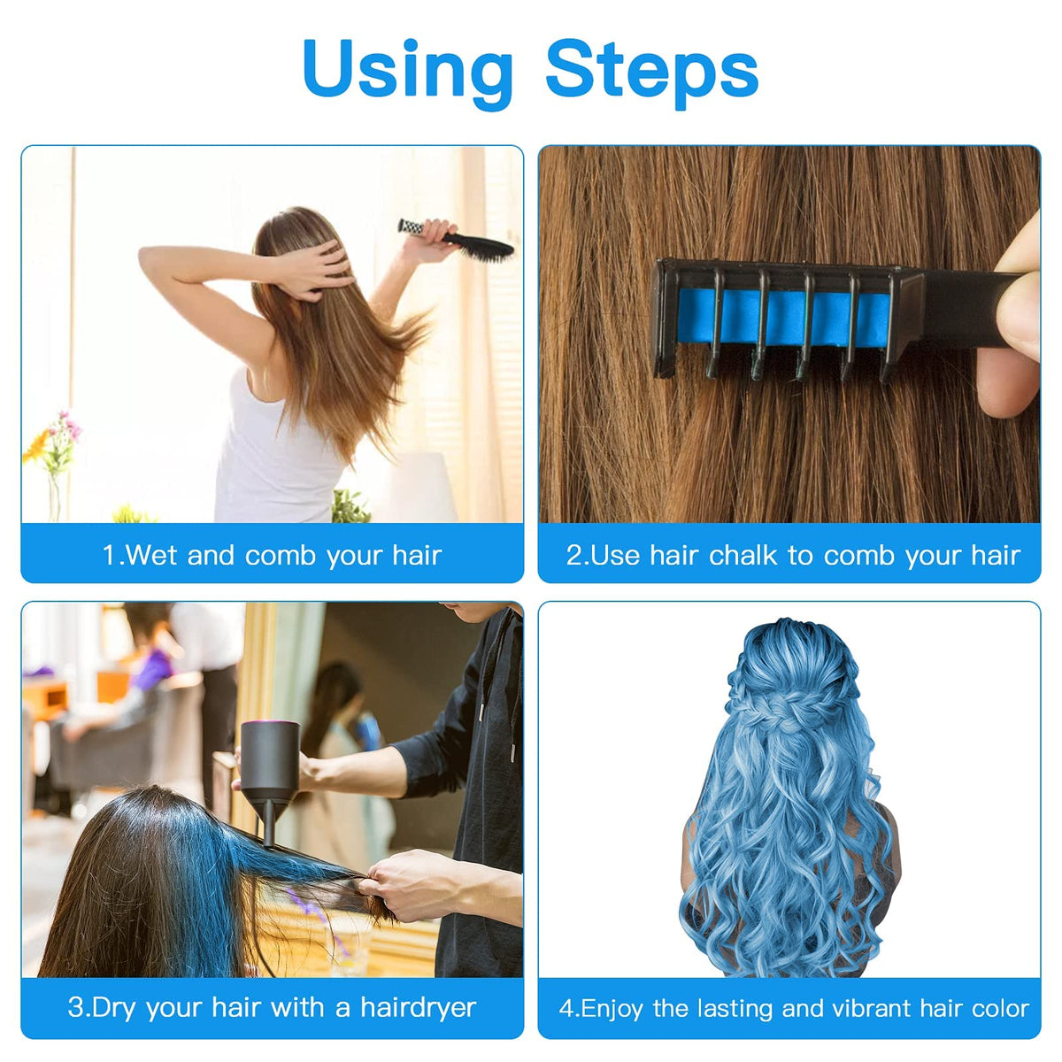 MSDADA Hair Chalk Comb Blue on a table