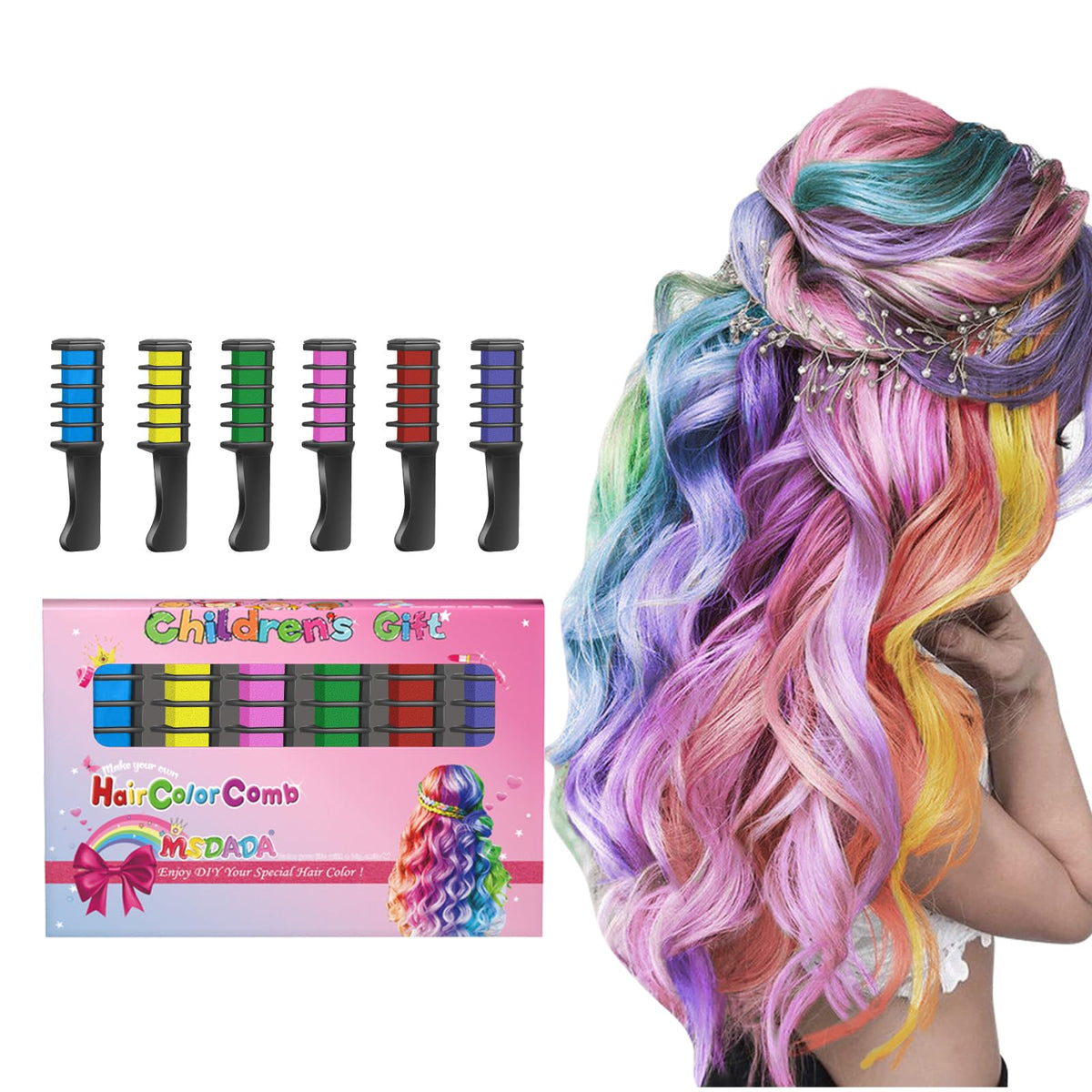 MSDADA Hair Chalk Comb front view with vibrant colours