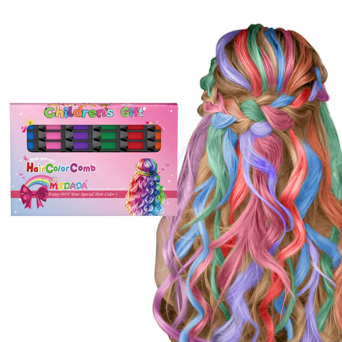MSDADA Hair Chalk Comb in pink with six colour options