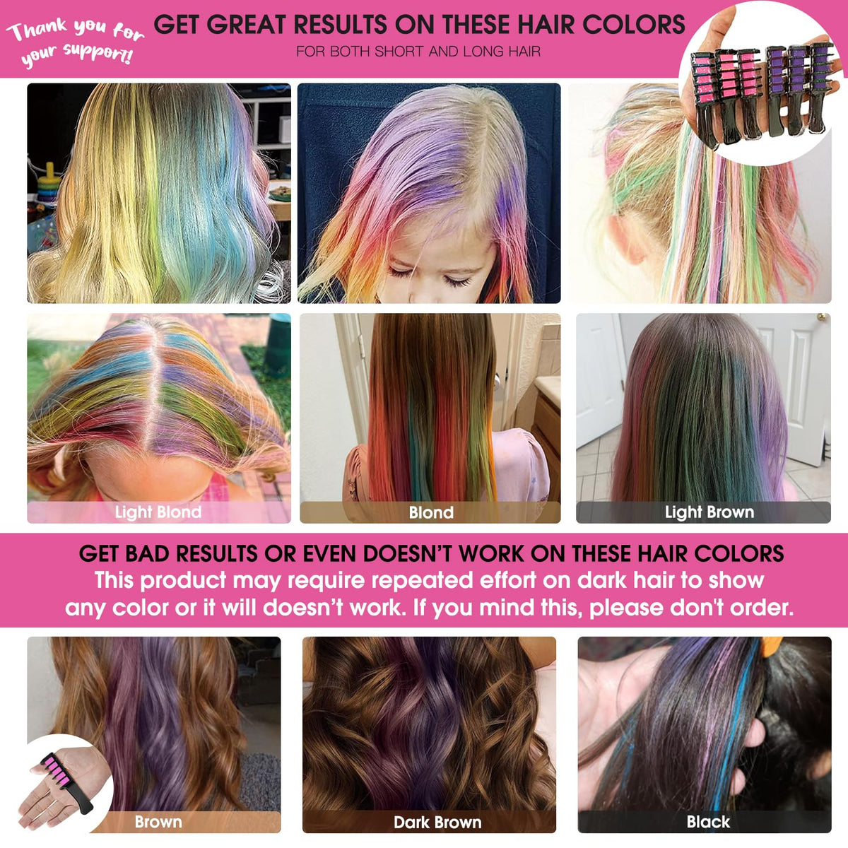 MSDADA Hair Chalk Comb in use on light blonde hair