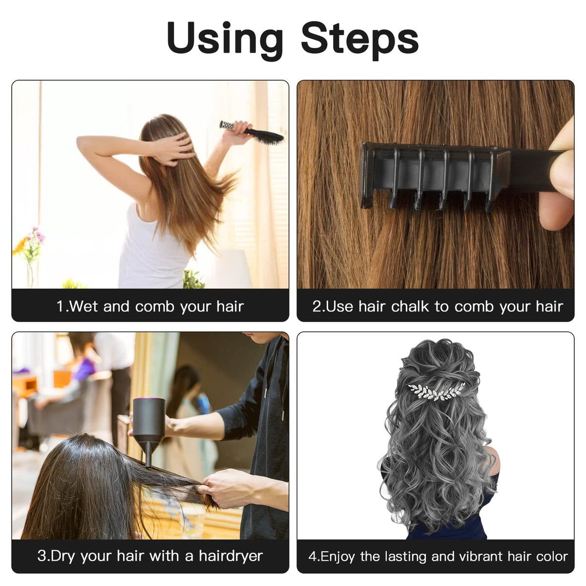 MSDADA Hair Chalk Comb packaging with instructions