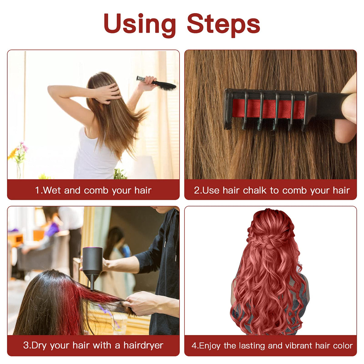 MSDADA Hair Chalk Comb with colourful hair after application