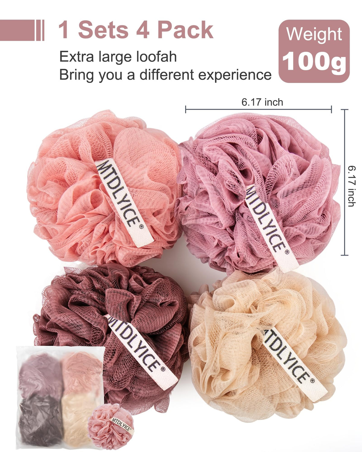 MTDLYICE XXL Large Loofah Sponge 100g in use during a shower