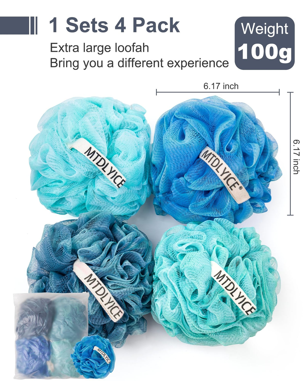 MTDLYICE XXL Large Loofah Sponge with braided hanging rope