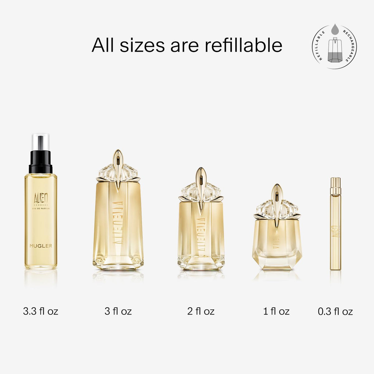 Mugler Alien Goddess Eau de Parfum bottle with floral background