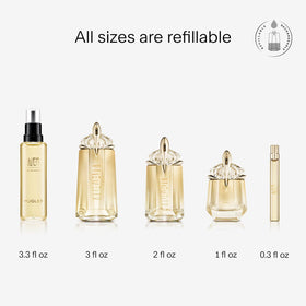 Mugler Alien Goddess Eau de Parfum bottle with floral background