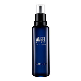 Mugler Angel Elixir Eau de Parfum refill bottle front view in deep blue