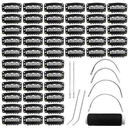 MUIIGOOD 50pcs U Shape wig clips set with sewing needles and weaving thread