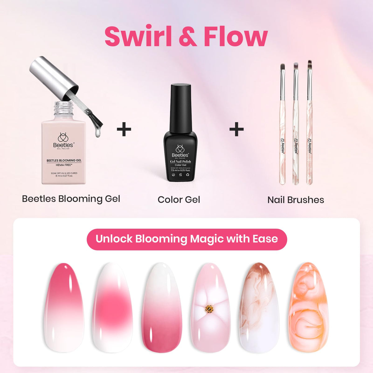 multiple ombre brushes included in beetles nail art set