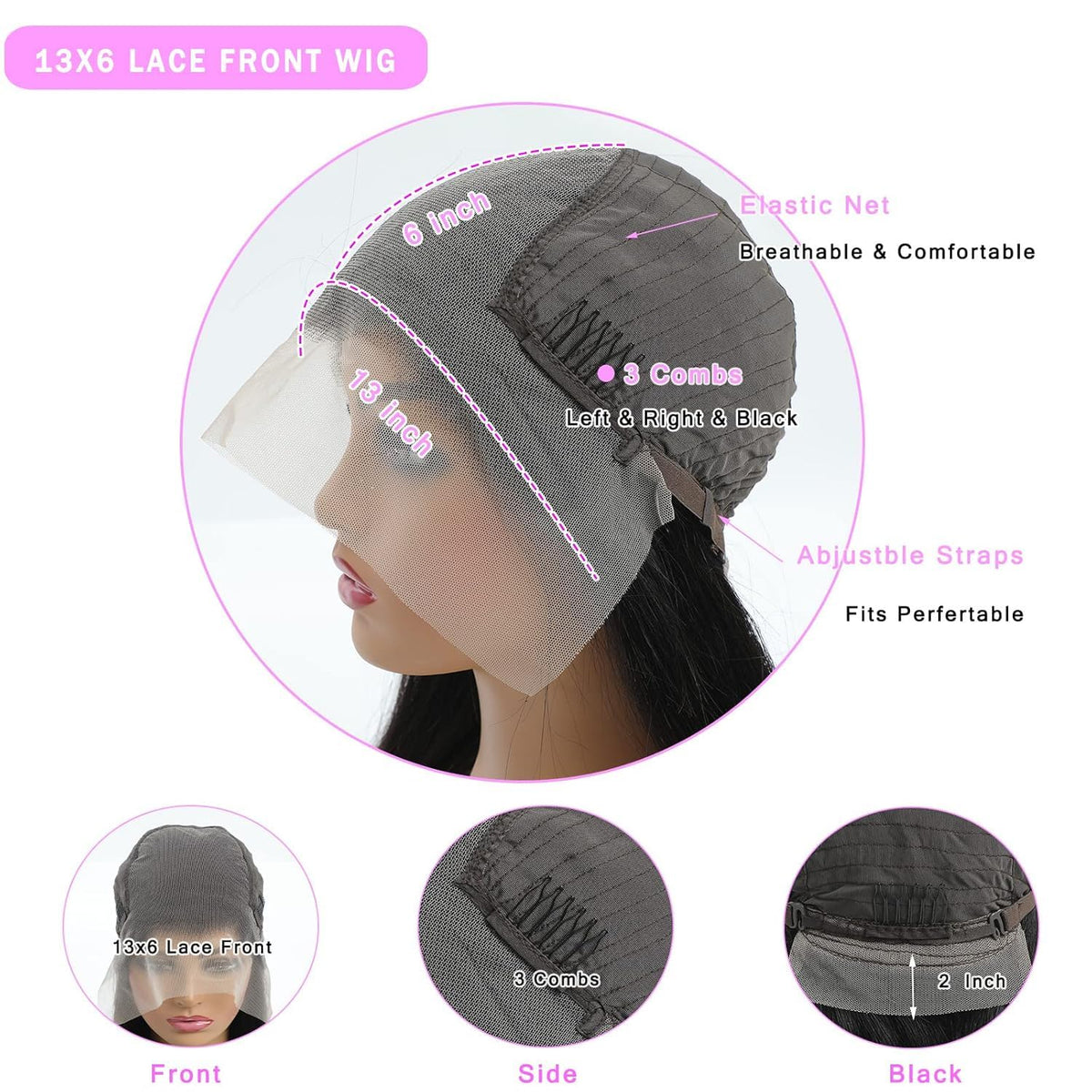MUNONG 30 Inch Straight Lace Front Wig close-up of lace