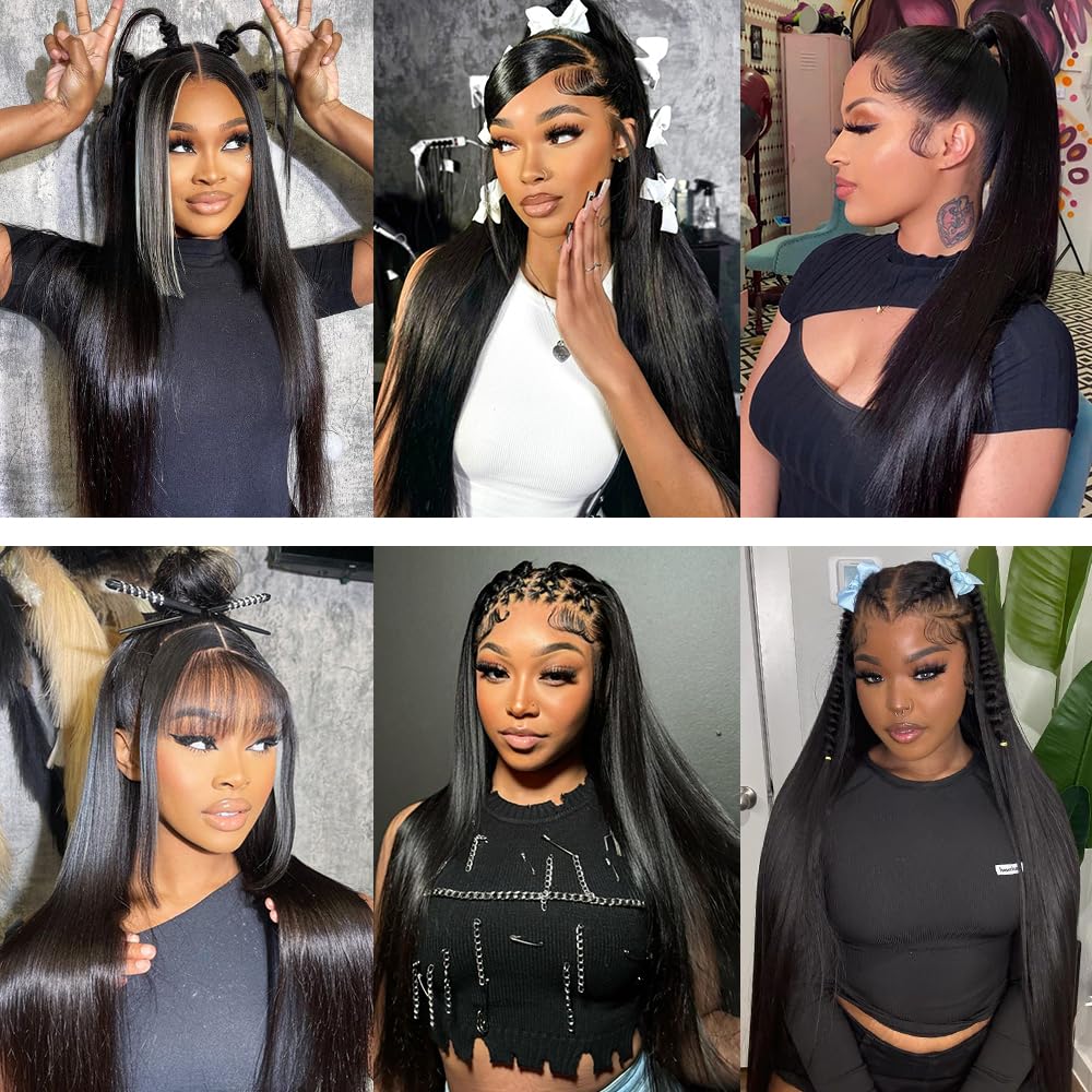 MUNONG 30 Inch Straight Lace Front Wig styled in high ponytail