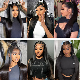 MUNONG 30 Inch Straight Lace Front Wig styled in high ponytail