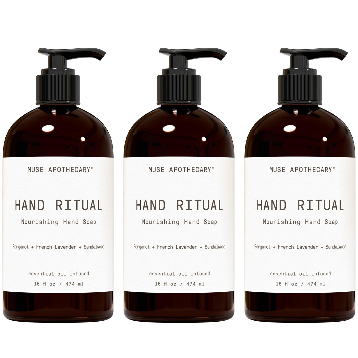 Muse Apothecary Hand Ritual 3 Pack 16 oz bottles front view