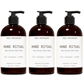Muse Apothecary Hand Ritual 3 Pack front view with Aloe, Eucalyptus, and Lavender