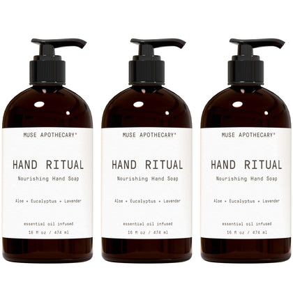 Muse Apothecary Hand Ritual 3 Pack front view with Aloe, Eucalyptus, and Lavender