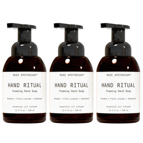 Muse Apothecary Hand Ritual 3 Pack front view with Bergamot, Lavender, and Sandalwood