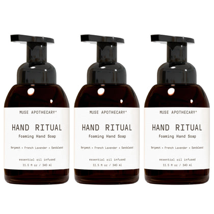 Muse Apothecary Hand Ritual 3 Pack front view with Bergamot, Lavender, and Sandalwood