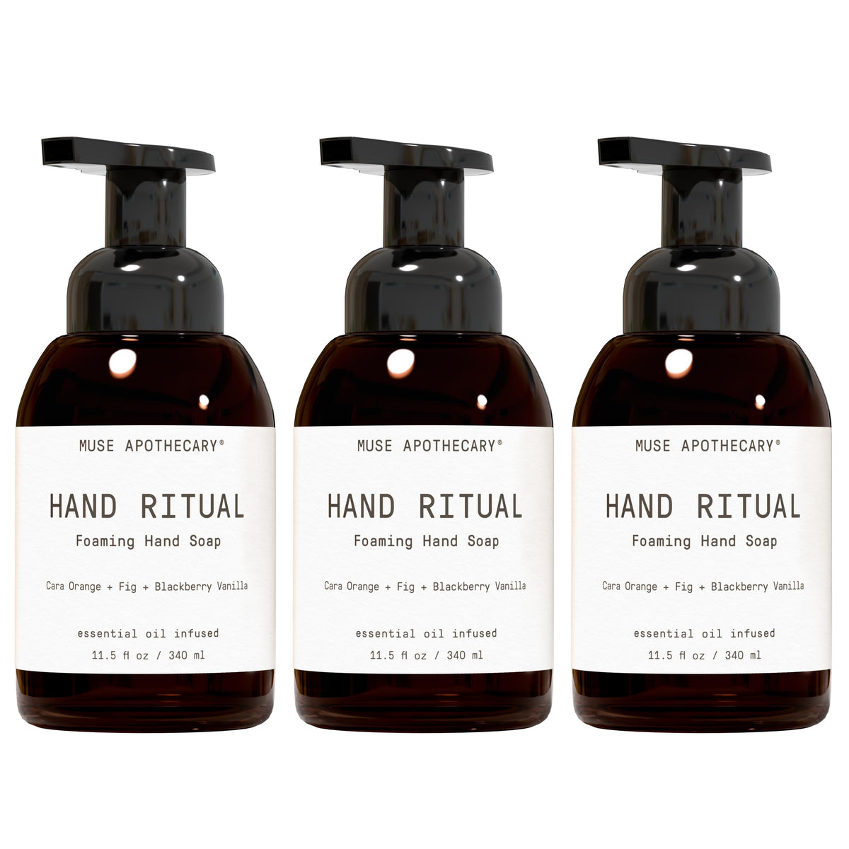 Muse Apothecary Hand Ritual 3 pack front view with Cara Orange, Fig, and Blackberry Vanilla