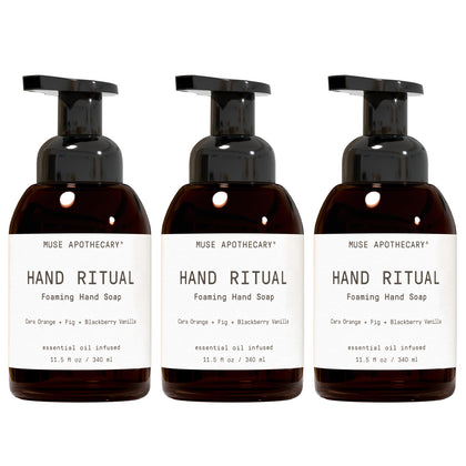 Muse Apothecary Hand Ritual 3 pack front view with Cara Orange, Fig, and Blackberry Vanilla