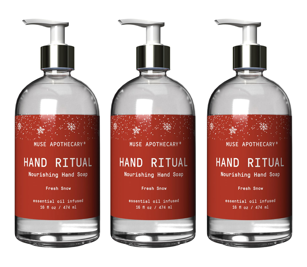 Muse Apothecary Hand Ritual 3 Pack front view with fresh snow scent