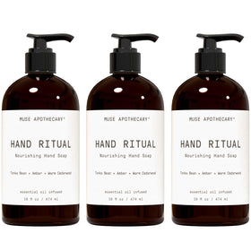 Muse Apothecary Hand Ritual 3 Pack Tonka Bean Amber Cedarwood front view