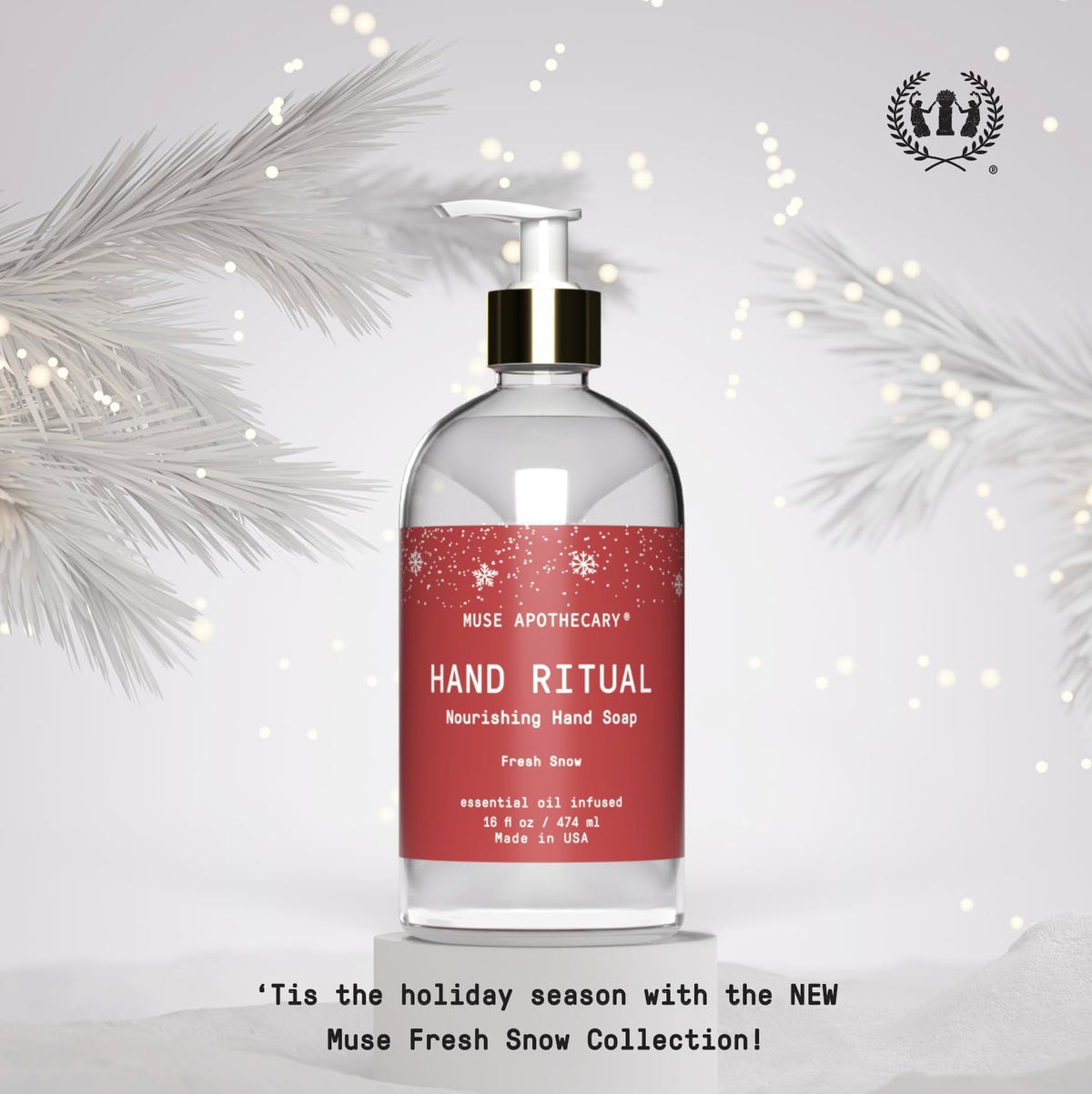 Muse Apothecary Hand Ritual Hand Soap 16 oz Fresh Snow essential oil infusion