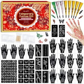 MuseLuxe Temporary Tattoos Stencils Kit with 102 designs and ink colours