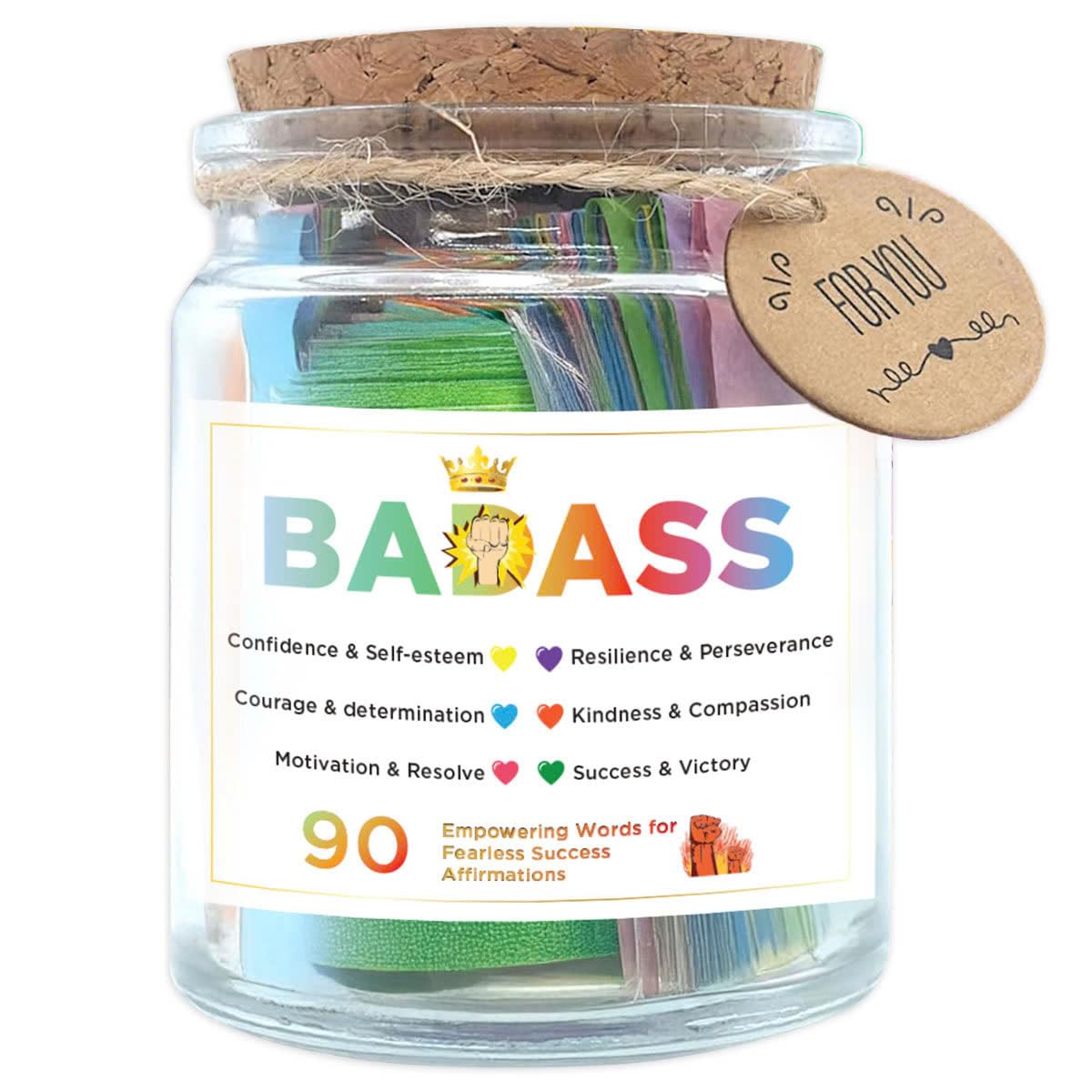 Musemory Badass Affirmation Jar front view with 90 affirmation cards