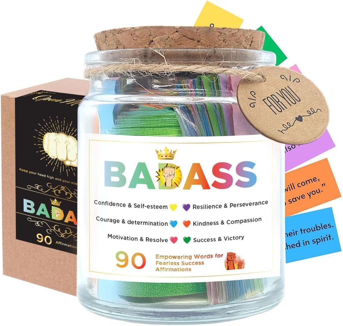 Musemory Badass Affirmation Jar with inspirational quotes visible