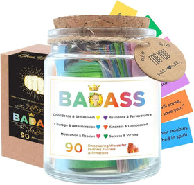 Musemory Badass Affirmation Jar with inspirational quotes visible