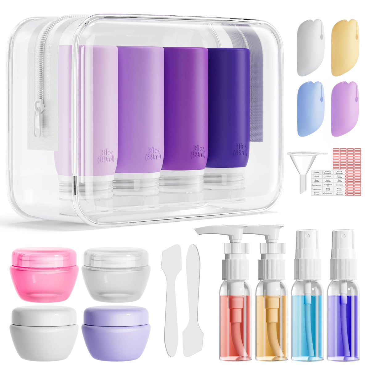 Muslish 21 Pack Travel Bottles set including silicone bottles and jars