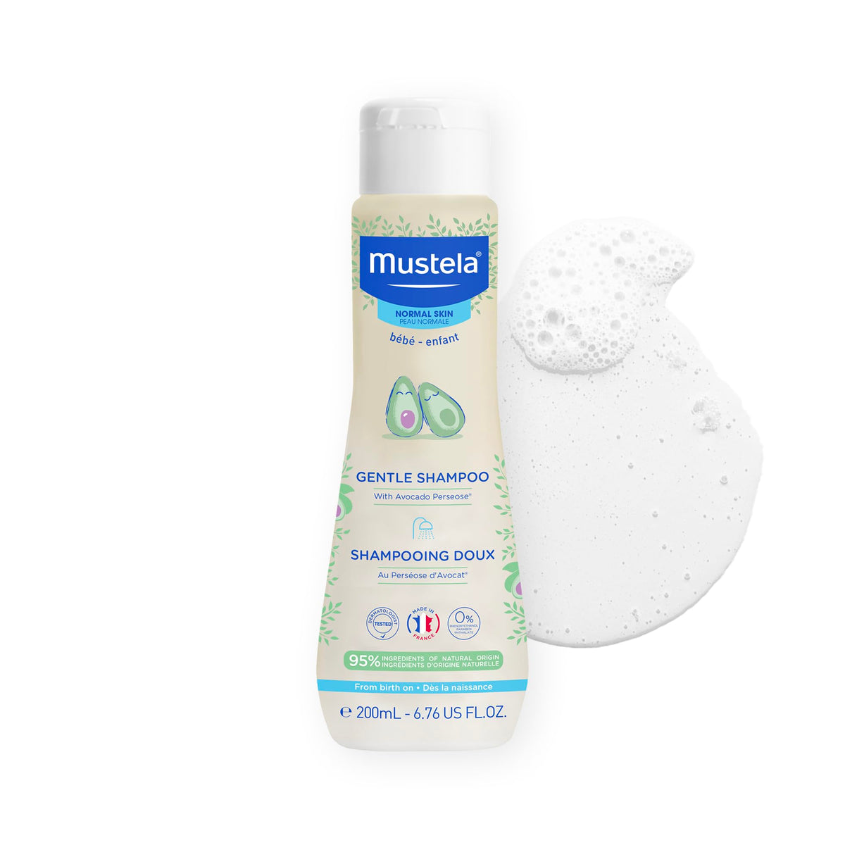Mustela Gentle Shampoo 240g front view with natural avocado