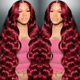 MUZOJET 13x6 Burgundy Lace Front Wig front view