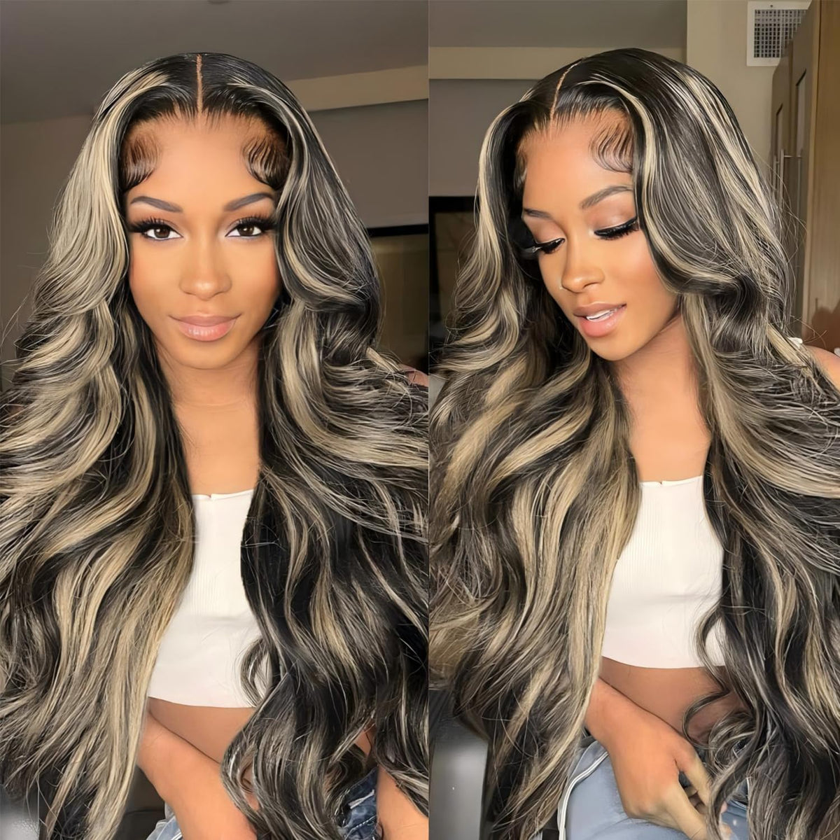 MUZOJET 1B/27 Highlight Ombre Body Wave Wig back view