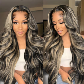 MUZOJET 1B/27 Highlight Ombre Body Wave Wig back view