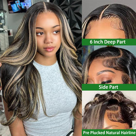 MUZOJET 1B/27 Highlight Ombre Lace Front Wig side view