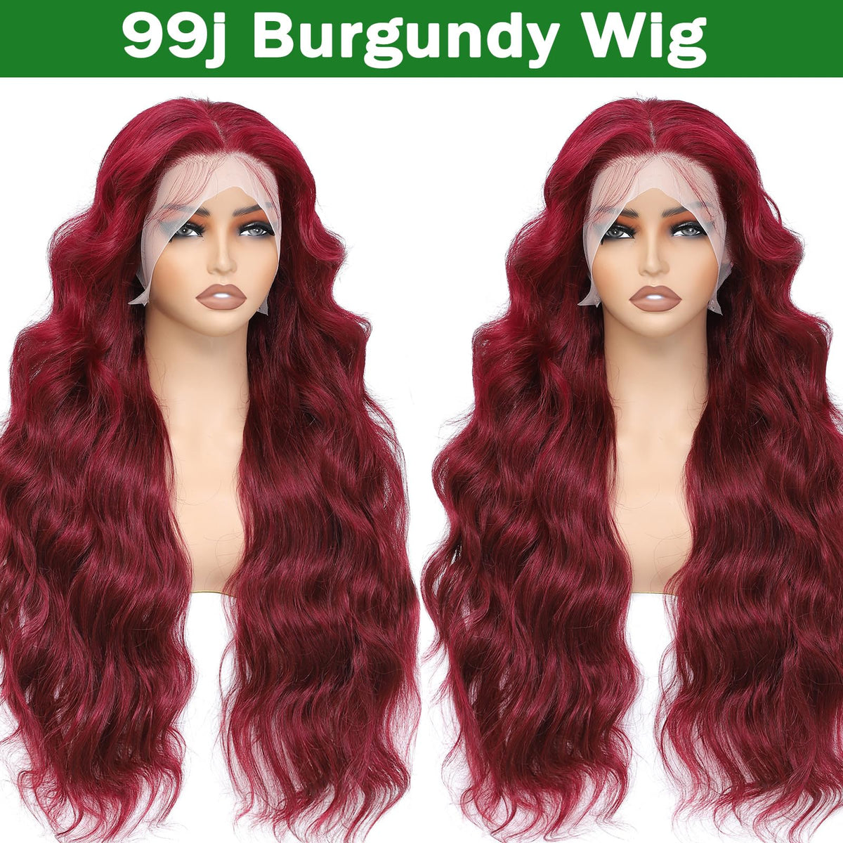 MUZOJET 22 Inch Burgundy Body Wave Lace Front Wig on mannequin