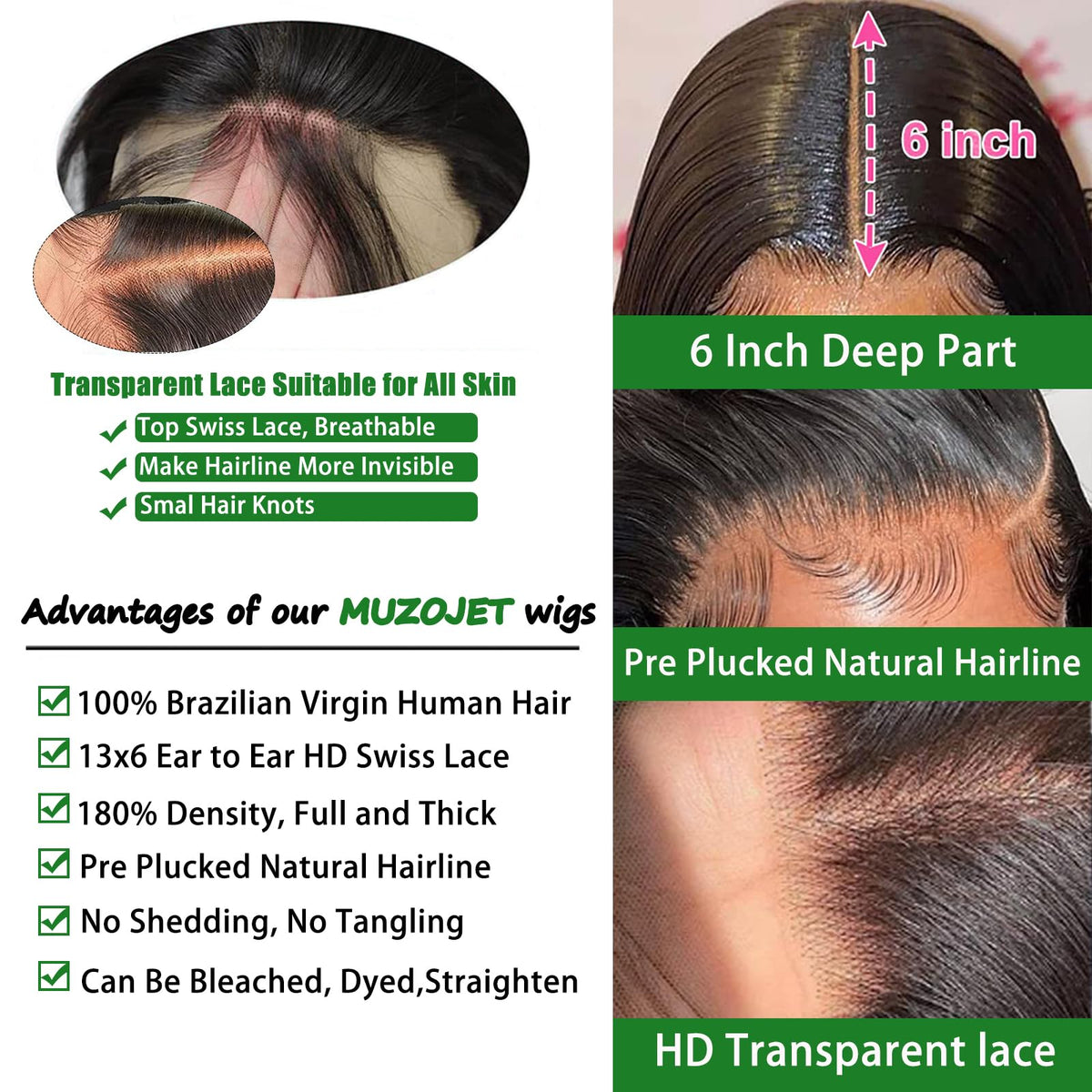 MUZOJET Body Wave 13x6 HD Lace Front Wig side view