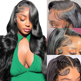 MUZOJET Body Wave Lace Front Wig front view with natural waves