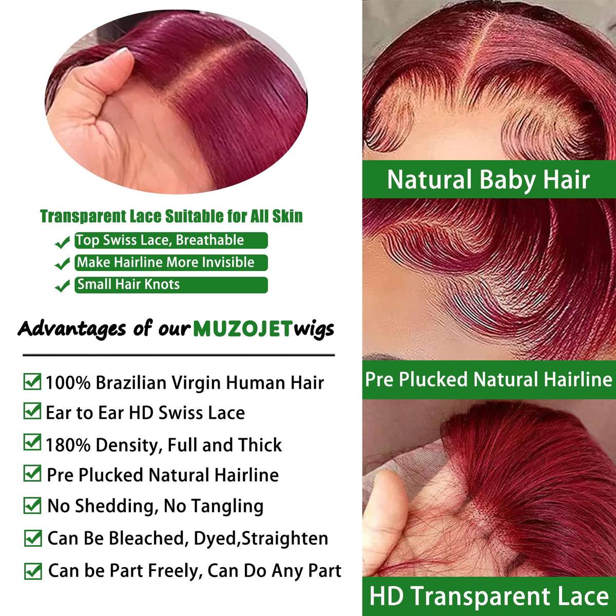 MUZOJET Burgundy 99J Lace Front Wig side view