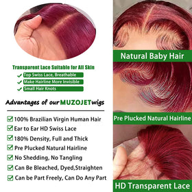 MUZOJET Burgundy 99J Lace Front Wig side view