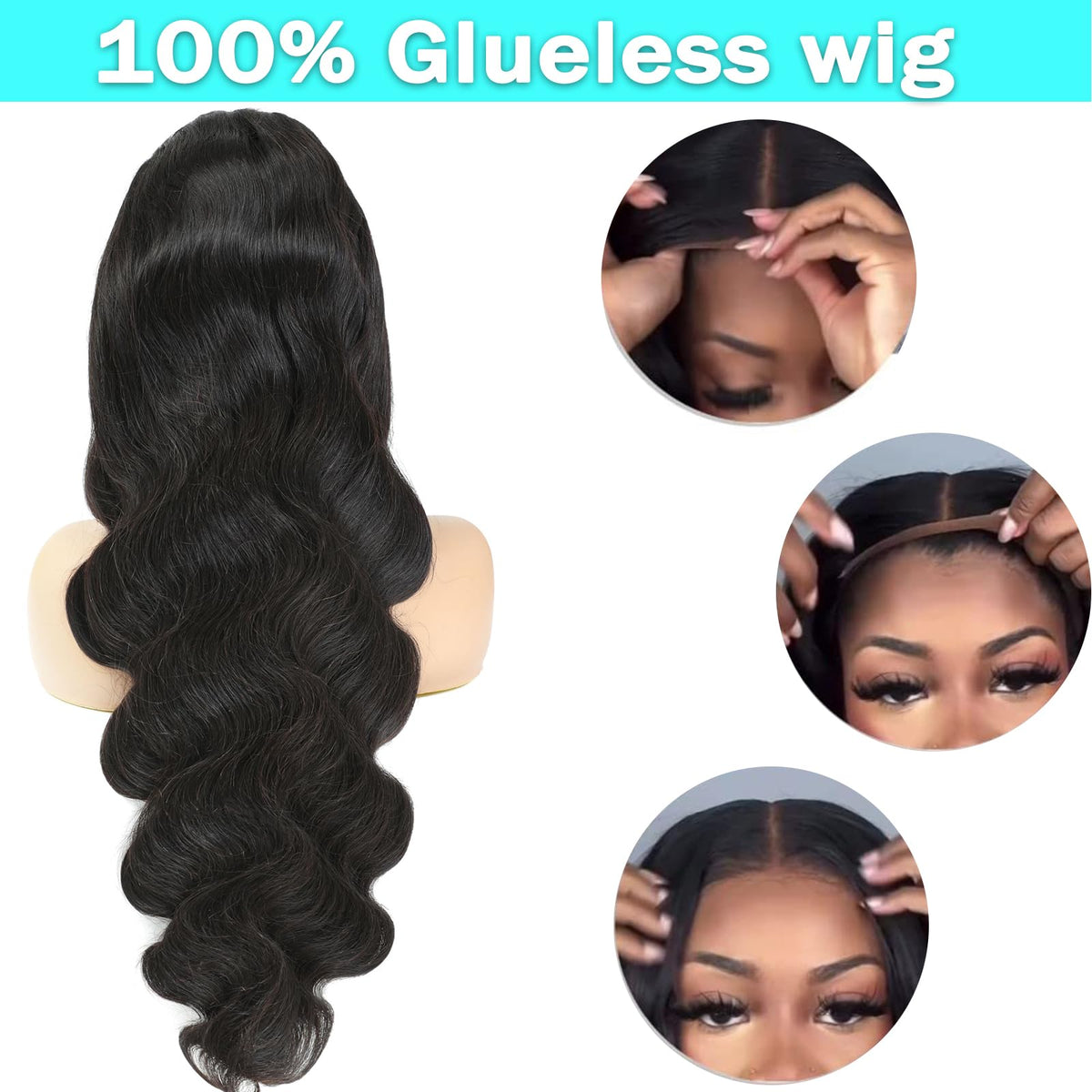 MUZOJET Glueless Body Wave Wig back view displaying the body wave texture